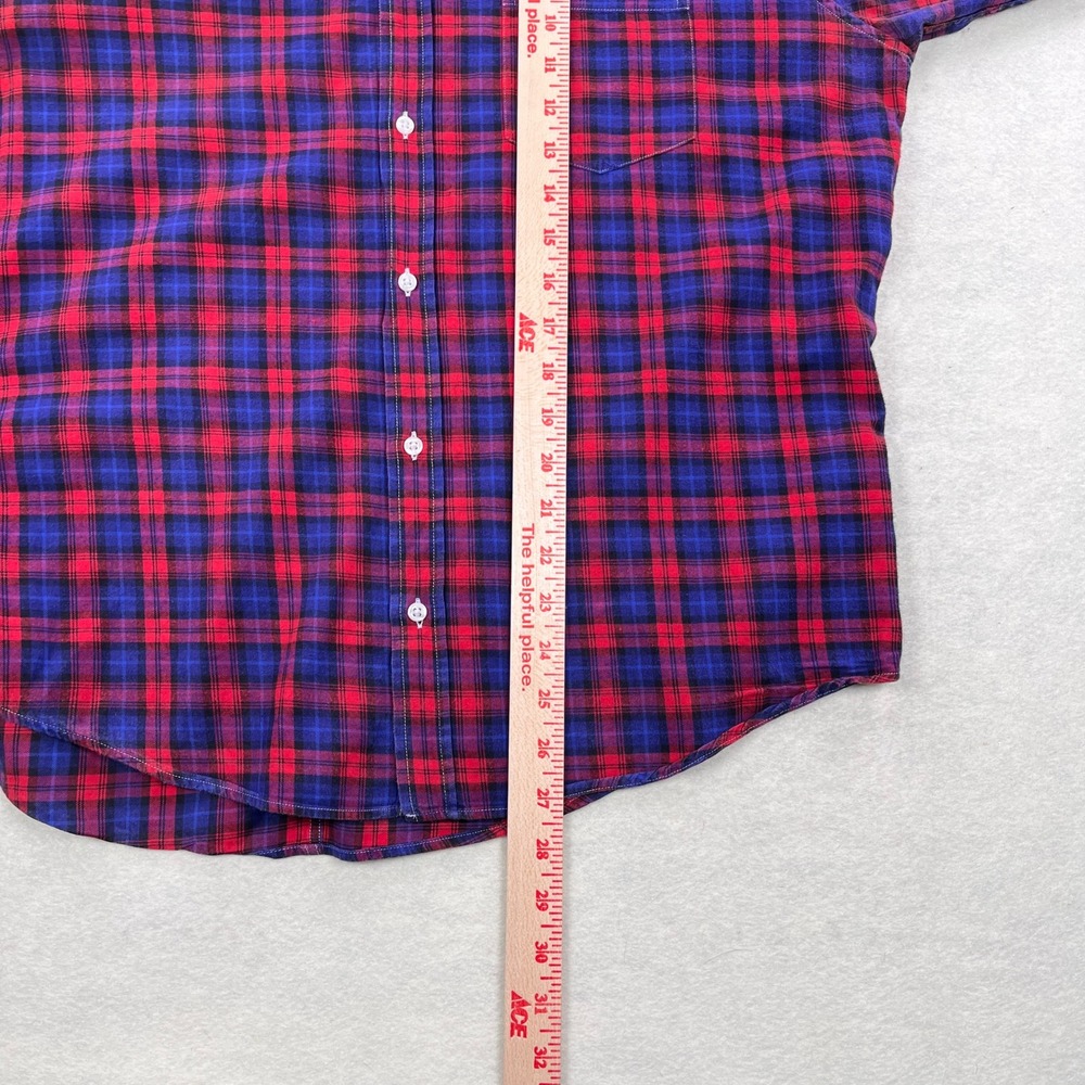 Frank & Eileen Luke Mens Medium Red Blue Plaid Italian Cotton Button Front Shirt - Picture 7 of 8